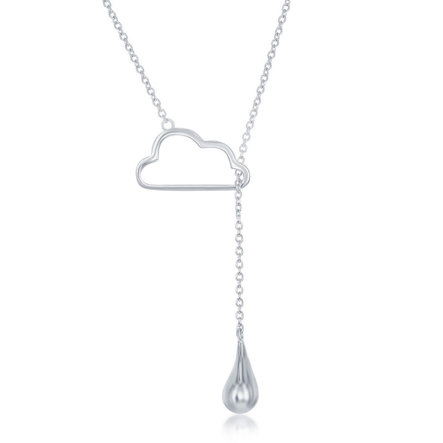Sterling Silver Cloud with Hanging Raindrop Lariat Necklace