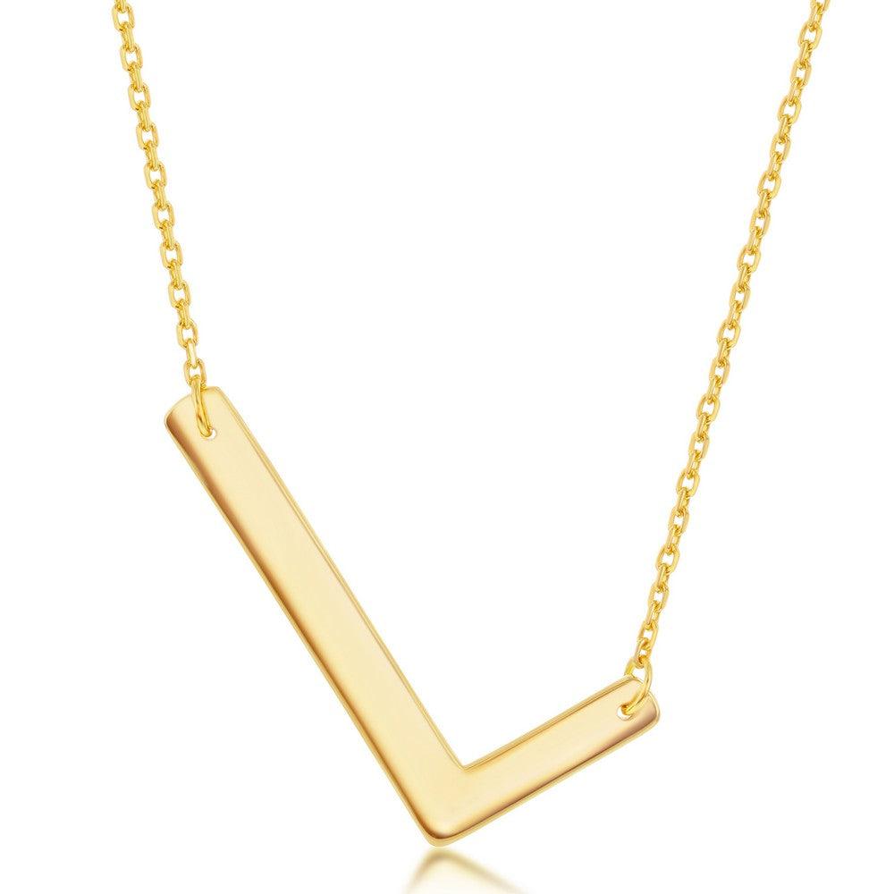 Sterling Silver (35MM) Large Sideways 'A through Z' Initial Necklace - Gold Plate - Johnny Dang & Co