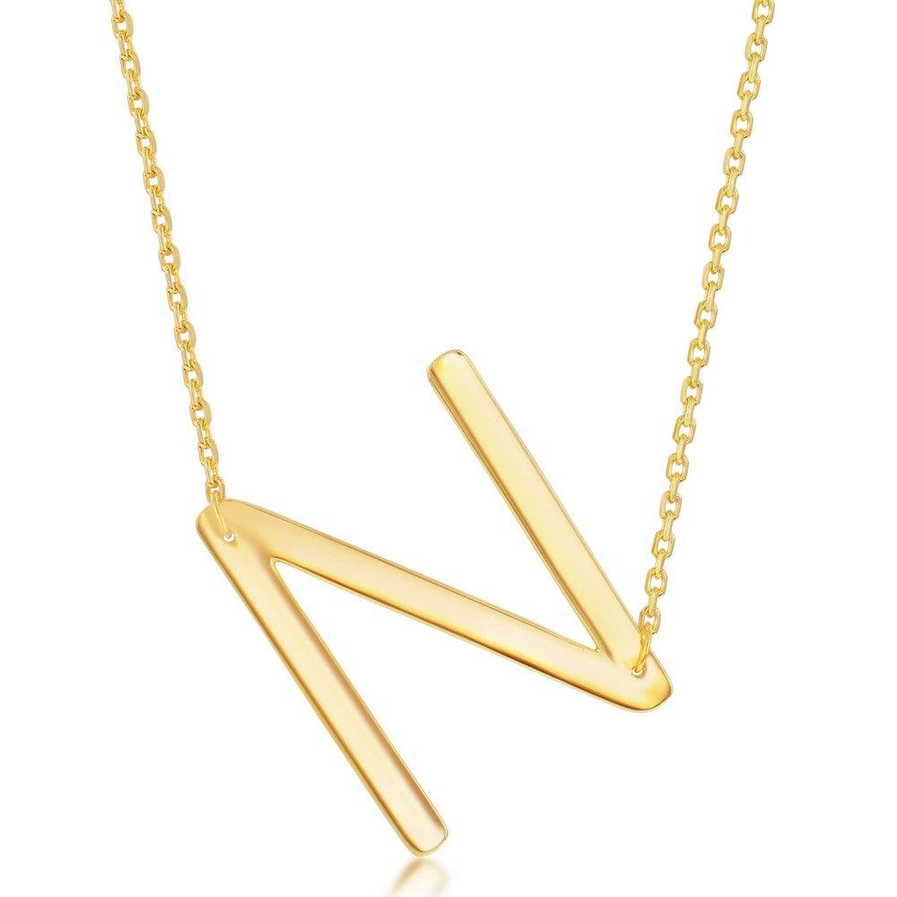 Sterling Silver (35MM) Large Sideways 'A through Z' Initial Necklace - Gold Plate - Johnny Dang & Co