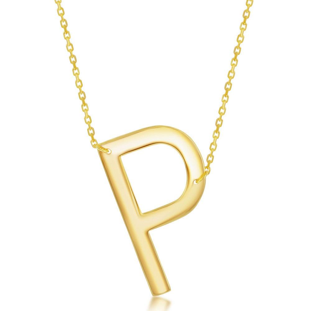 Sterling Silver (35MM) Large Sideways 'A through Z' Initial Necklace - Gold Plate - Johnny Dang & Co