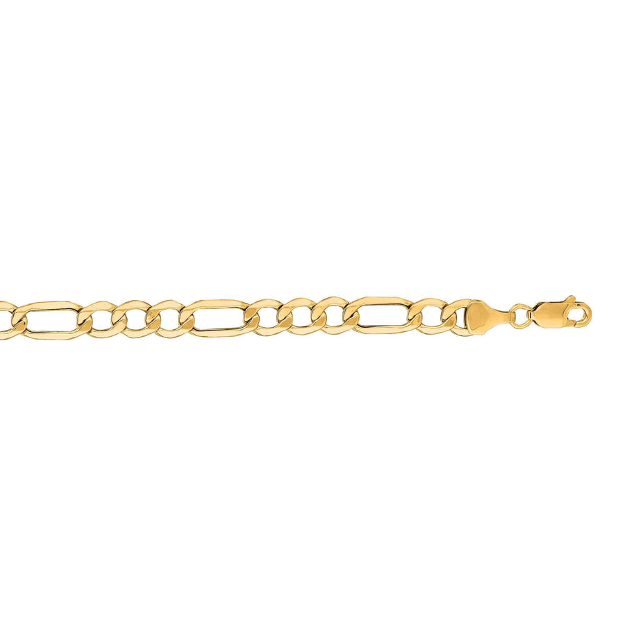 14kt 18 inches Yellow Gold 6.5mm Diamond Cut Alternate 3+1 Figaro Lite Chain with Lob ster Clasp
