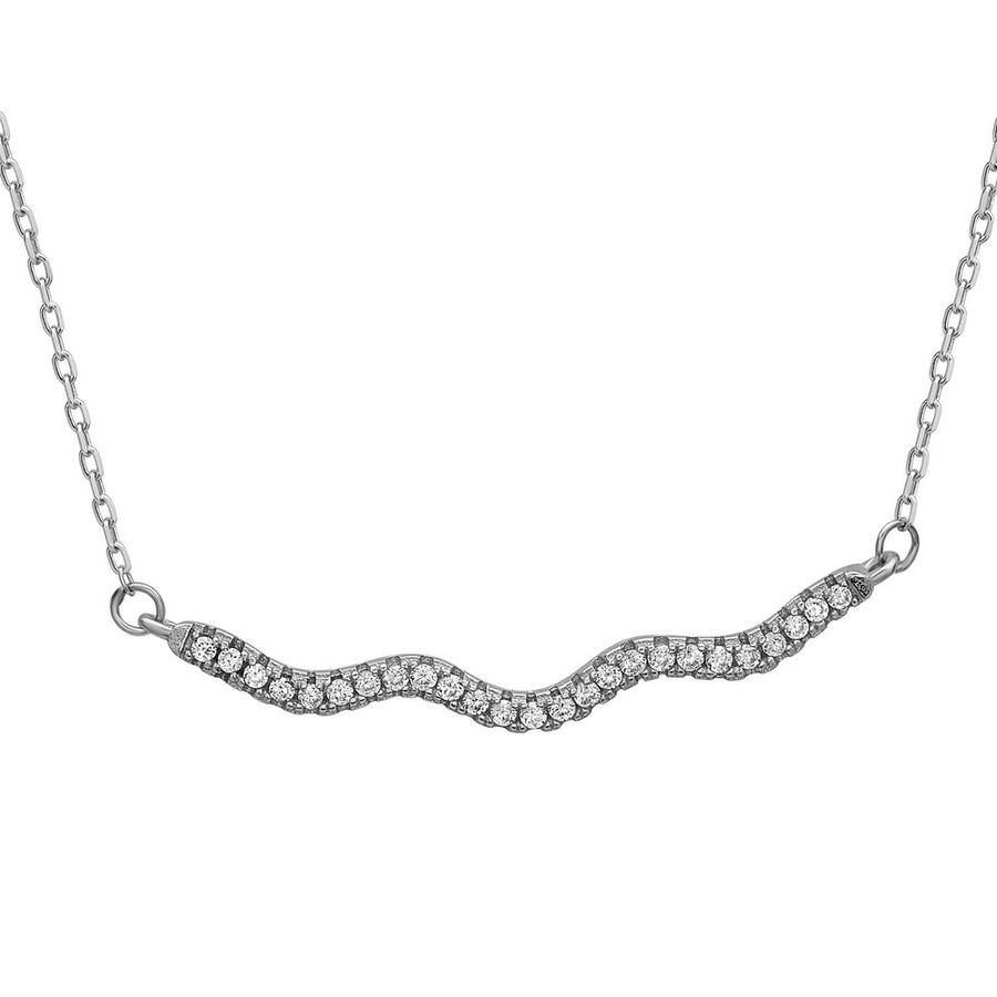 Sterling Silver CZ Wavy Bar Necklace
