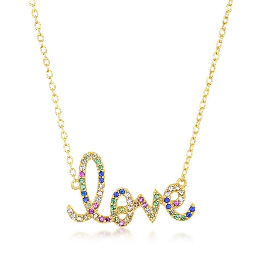 Sterling Silver Rainbow CZ Love Script Necklace - Johnny Dang & Co