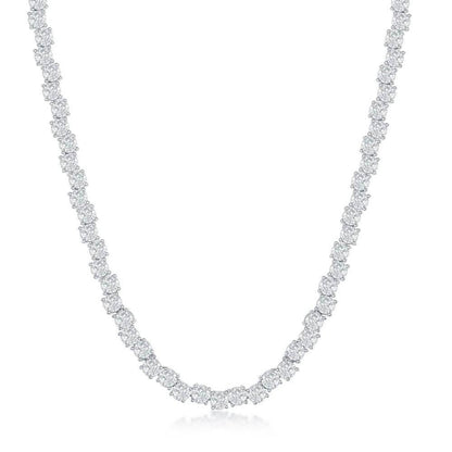 Sterling Silver Round Zig-Zag 4MM Cubic Zirconia Tennis Necklace - Johnny Dang & Co