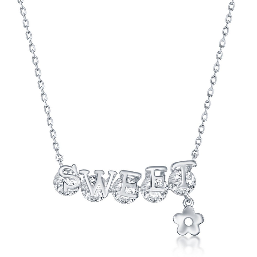 Sterling Silver SWEET CZ Flower Charm Necklace Choker Length