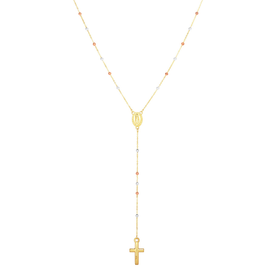 14K Tri-color Gold Rosary Inspired Necklace