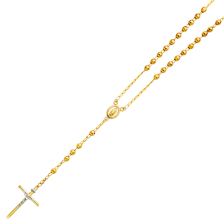 14k Yellow Gold Rosary Necklace Gold Chain With White Gold Jesus