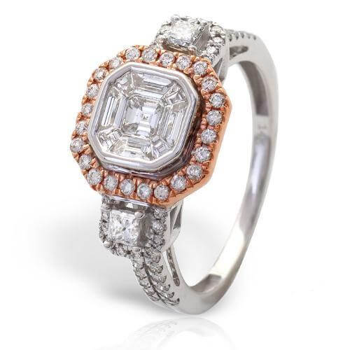 14KW+R 1.10CTW BAGUETTE DIAMOND RING - 8 SIDED HAL