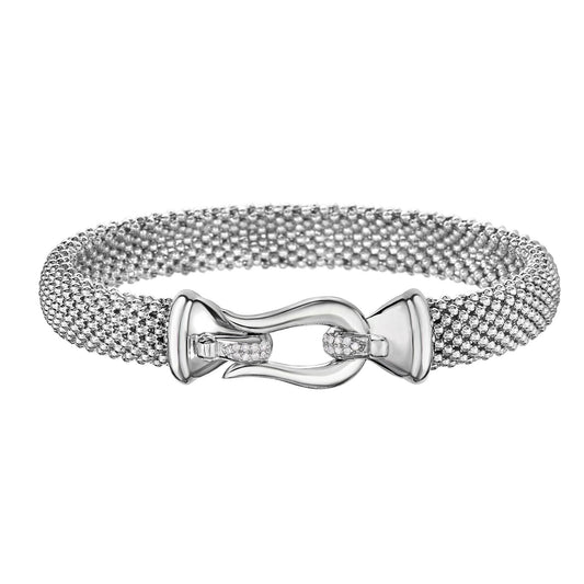 Sterling Silver Medium Popcorn Horsebit Diamond Bracelet 7.25" - Johnny Dang & Co