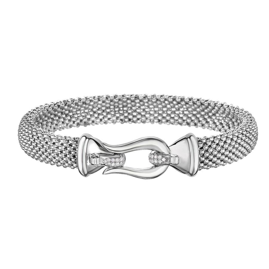 Sterling Silver Medium Popcorn Horsebit Diamond Bracelet 7.25