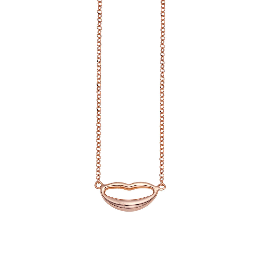 14kt Gold 18 inches Rose Finish 7.9x19mm(CE)+1.3mm(Ch) Polished Extendable Lips Necklace with Lobster Clasp