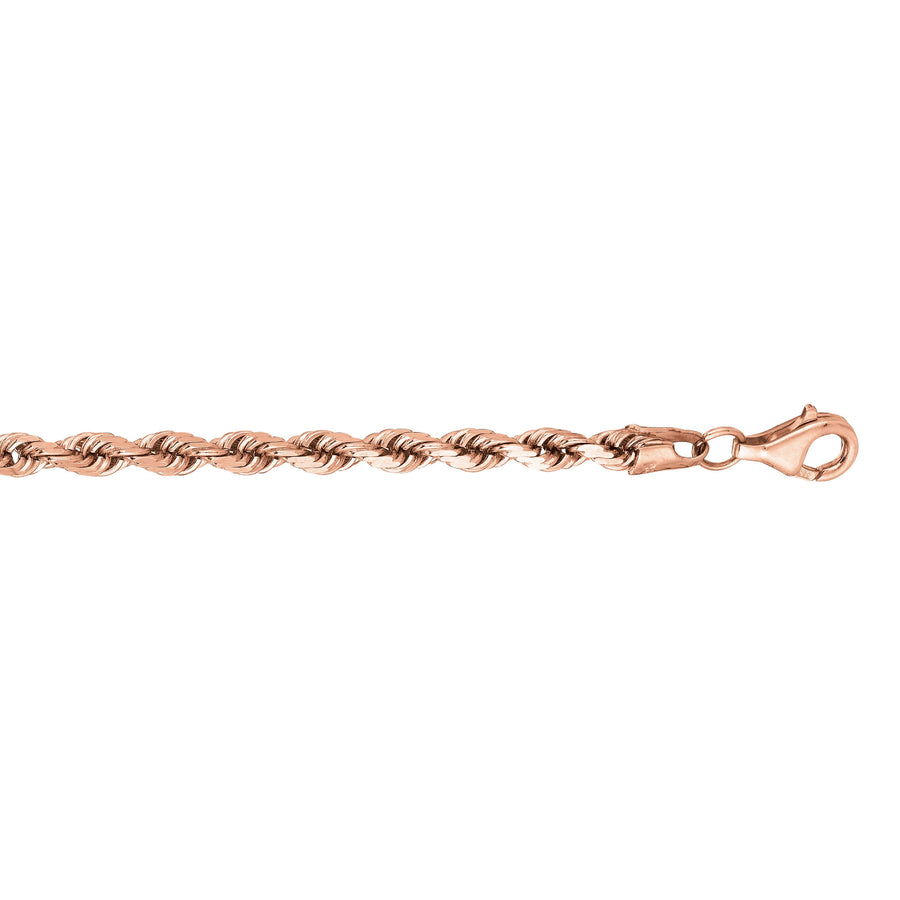 14kt Gold 24 inches Rose Finish 4mm Classic Diamond Cut Twisted Solid Diamond Cut Rope Chain with Lobster Clasp