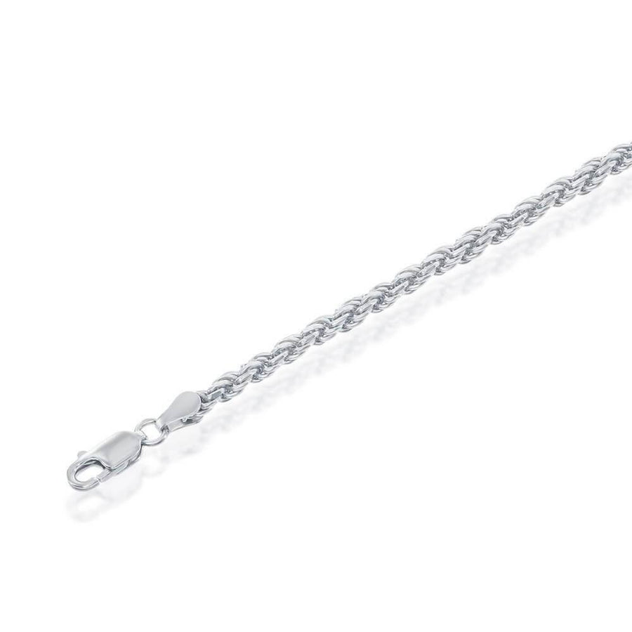 Sterling Silver Solid Diamond-Cut 3mm Rope Chain - Rhodium Plated - Johnny Dang & Co