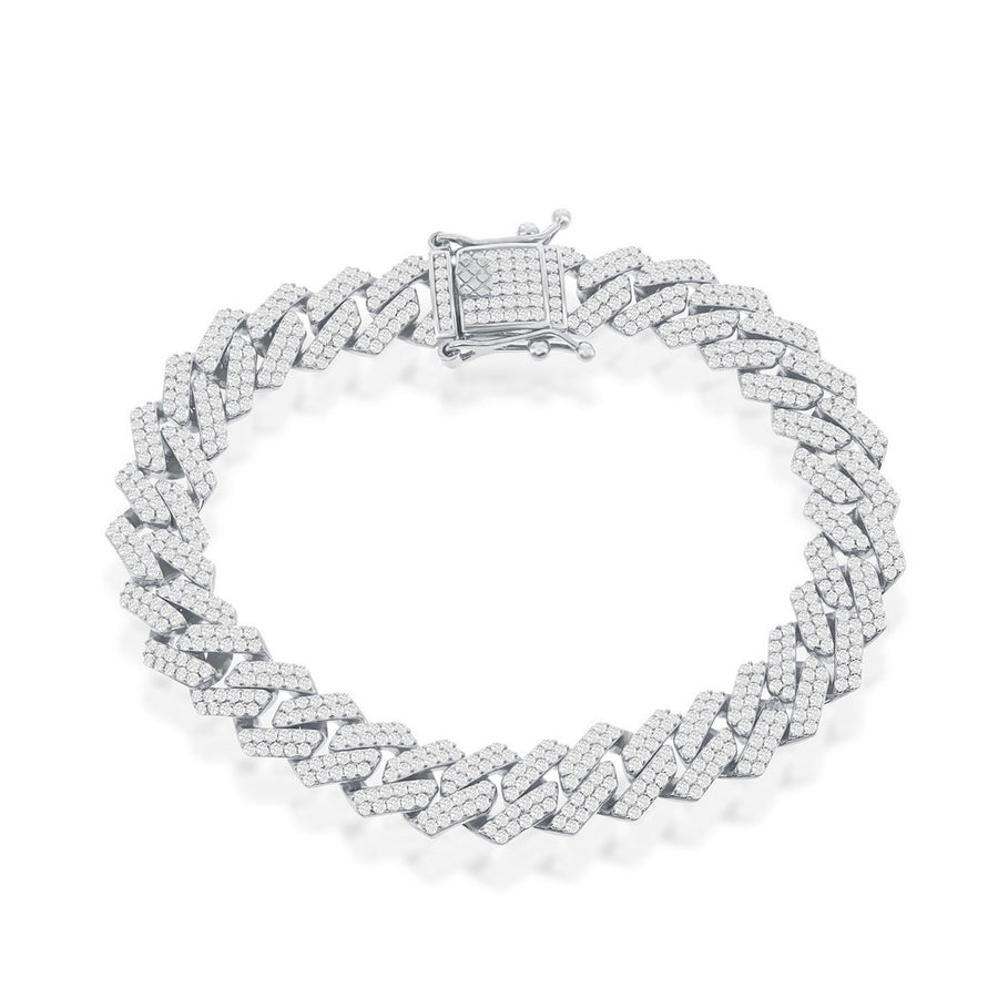 Italian Sterling Silver 10mm Micro Pave Monaco Bracelet - Gold Plated