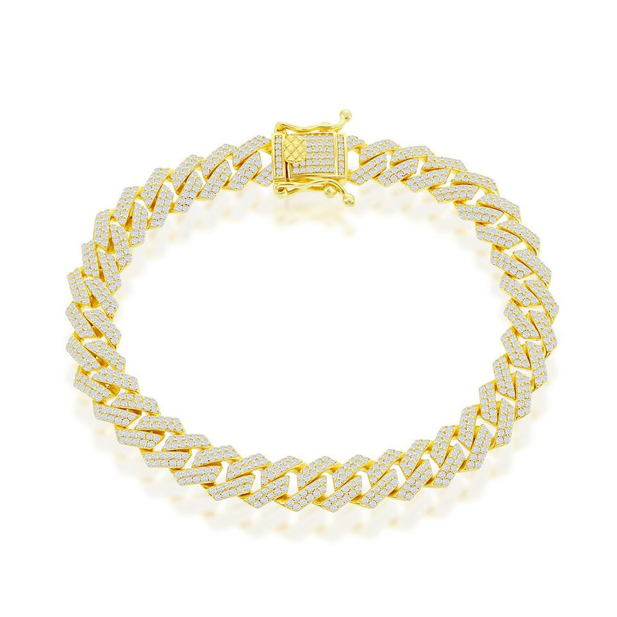 Sterling Silver 8mm Micro Pave Monaco Bracelet - Gold Plated 8