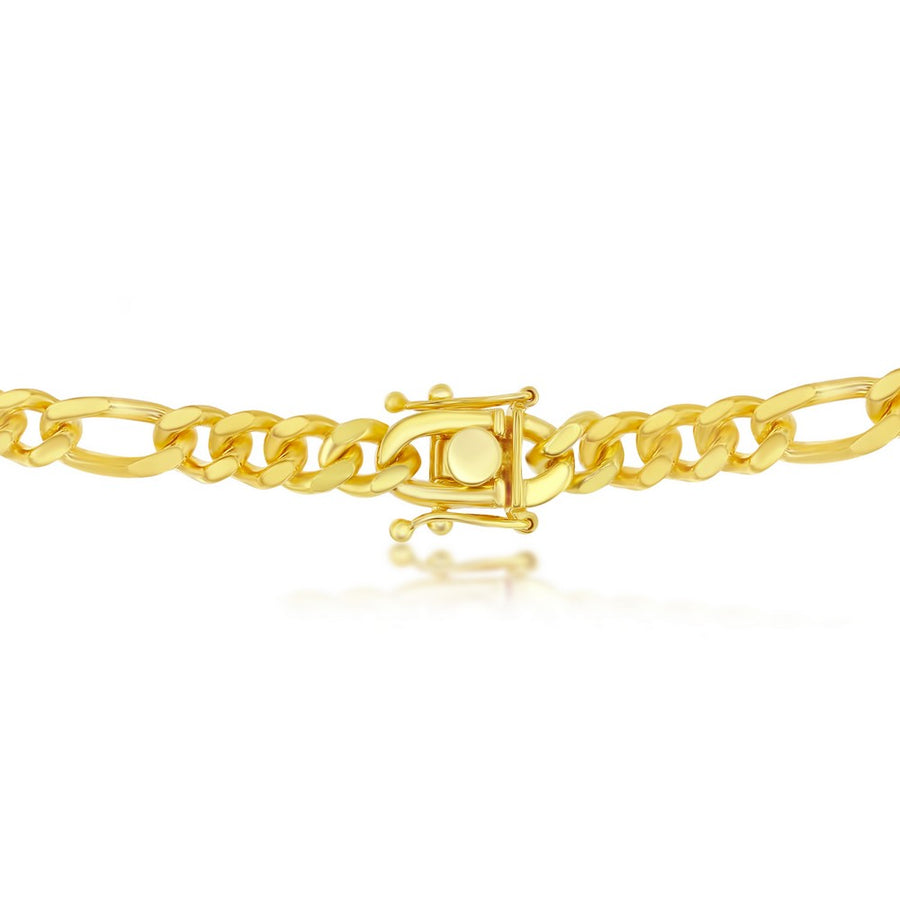 Sterling Silver 6mm Solid Mami Cuban Figaro Bracelet - Gold Plated