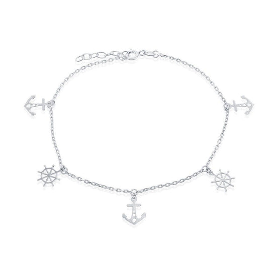 Sterling Silver Alternating Anchor and Ship Wheel Anklet - Johnny Dang & Co
