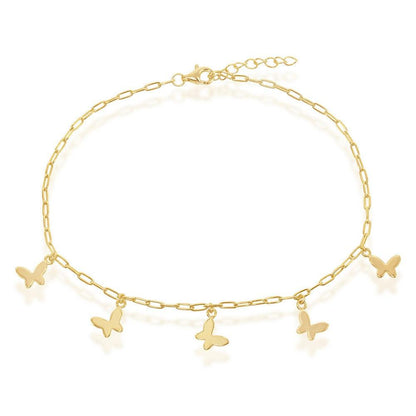 Sterling Silver Butterfly Charms Paperclip Anklet - Gold Plated - Johnny Dang & Co