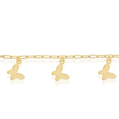 Sterling Silver Butterfly Charms Paperclip Anklet - Gold Plated - Johnny Dang & Co