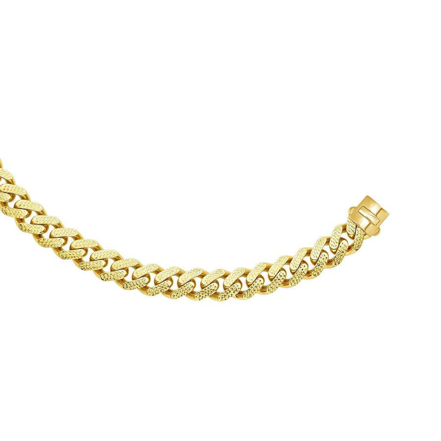 14kt Gold 7 inches Yellow Finish 13.5mm Yellow Pave Curb Link Bracelet with Box with Both Side Push Clasp