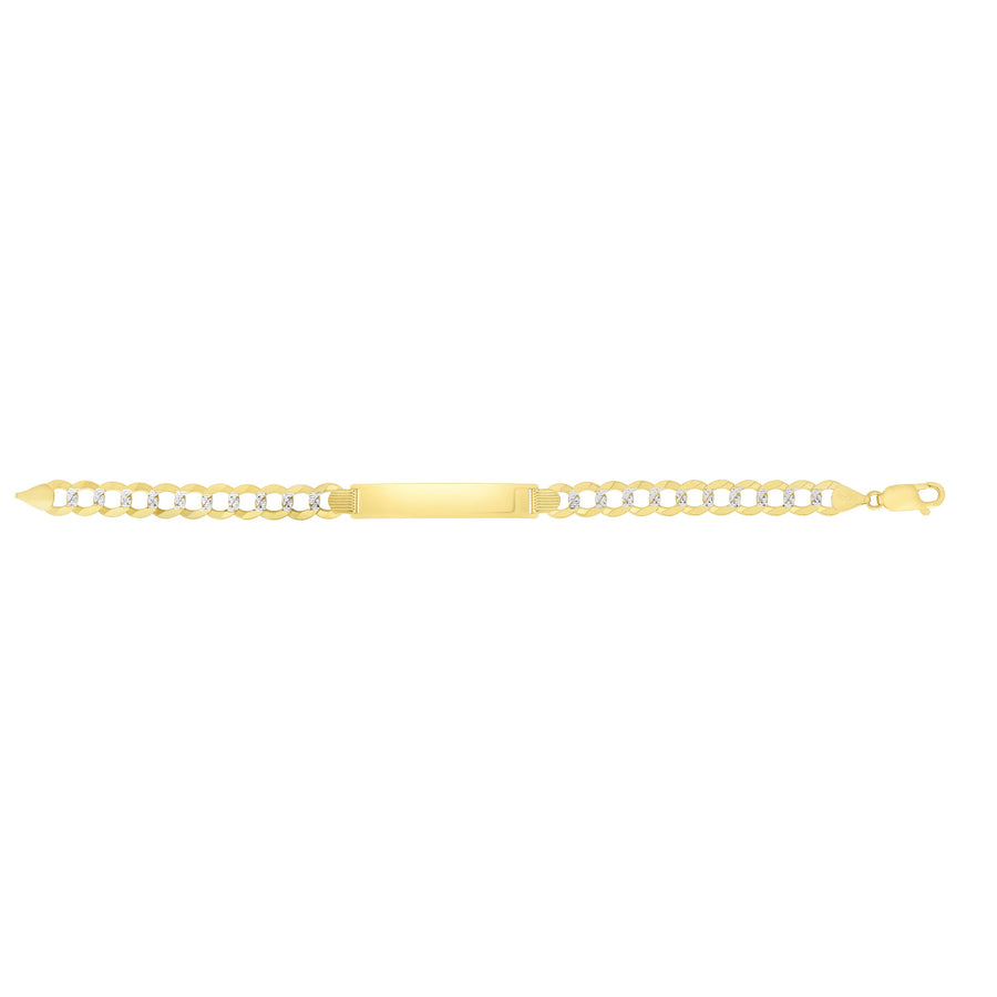 14kt Gold 8.5 inches Yellow Finish 10mm Pave Curb ID Bracelet with Lobster Clasp