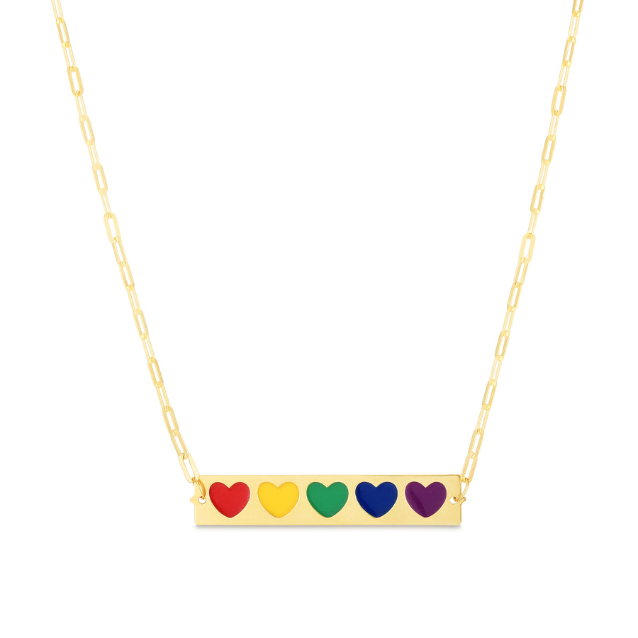 14K Rainbow Enamel Bar Necklace
