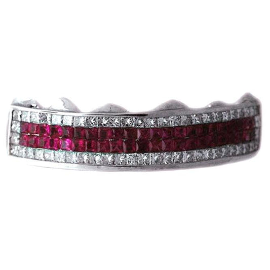 WHITE PRINCESS CUT DIAMONDS AND RED RUBY GRILL [TVJ_S103] - Johnny Dang & Co