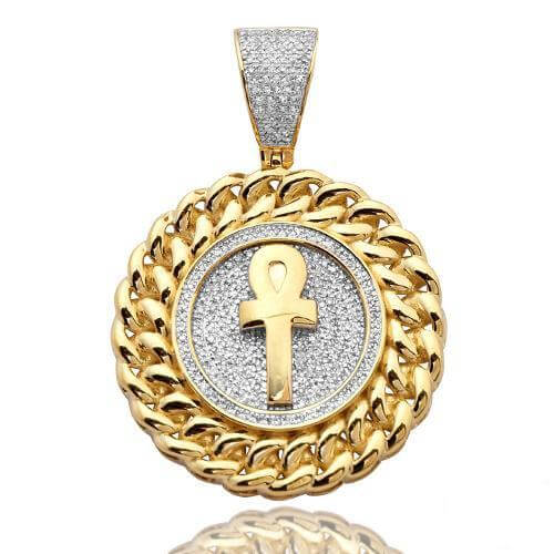 10KY 0.75CTW DIAMOND ANKH MEDALLION WITH MIAMI CUB