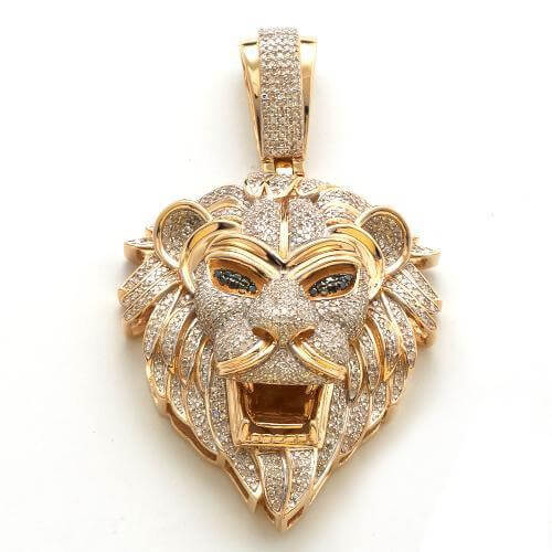 10KY 2.00CTW DIAMOND LION HEAD WITH BLACK EYES