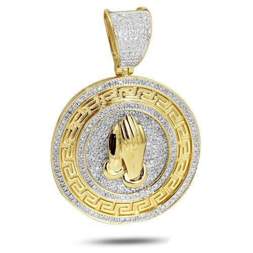 10KY 0.85CTW DIAMOND PRAYING HANDS MEDALLION