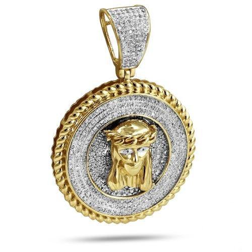 10KY 1.00CTW DIAMOND JESUS MEDALLION WITH ROPE - Johnny Dang & Co