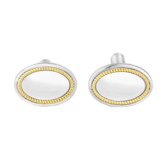 Sterling Silver, 18K Gold Oval Cufflinks. - Johnny Dang & Co
