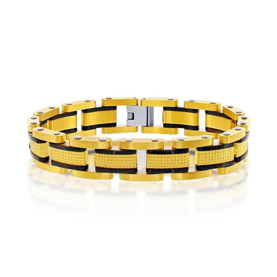 Stainless Steel Gold and Black Textured Link Bracelet - Johnny Dang & Co