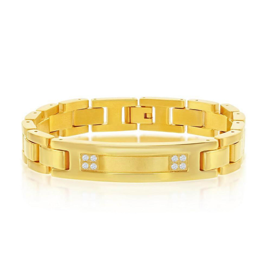 Stainless Steel CZ ID Link Bracelet - Gold Plated - Johnny Dang & Co