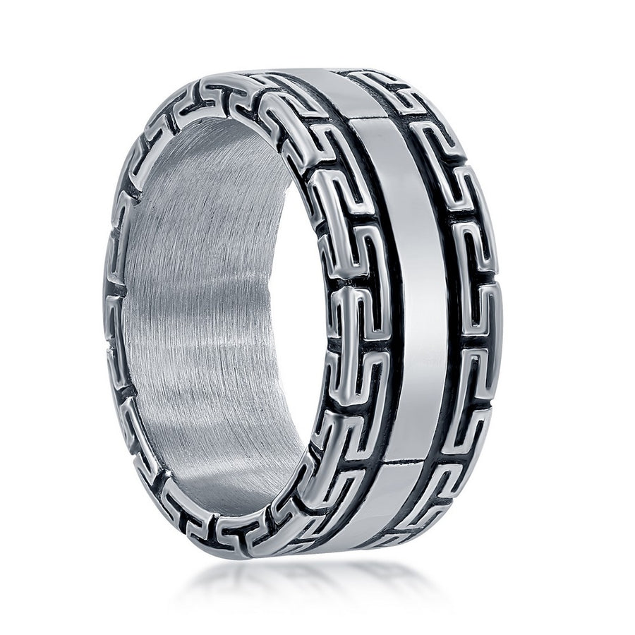 Stainless Steel Oxidized Greek Key Ring. Size 9,10,11,12,13