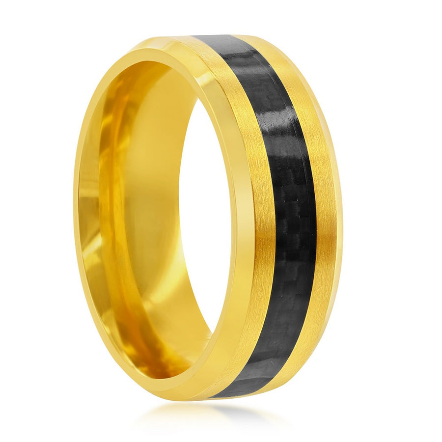 Stainless Steel Gold w/ Black Carbon Fiber Ring. Size 9,10,11,12,13