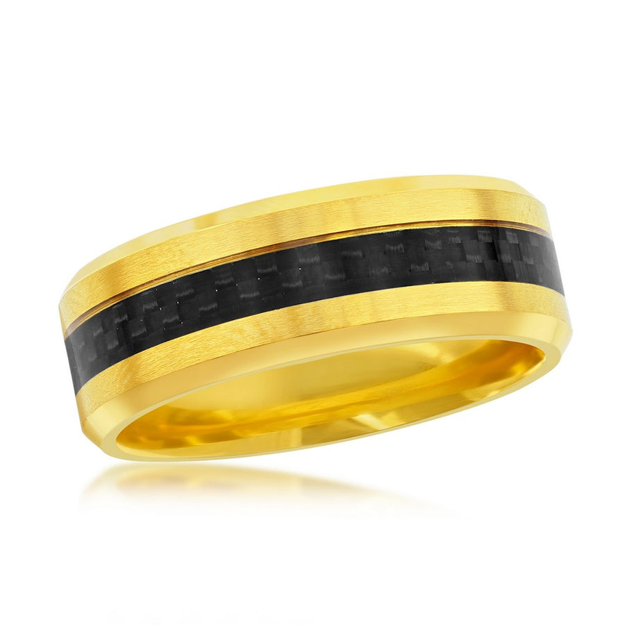 Stainless Steel Gold w/ Black Carbon Fiber Ring. Size 9,10,11,12,13