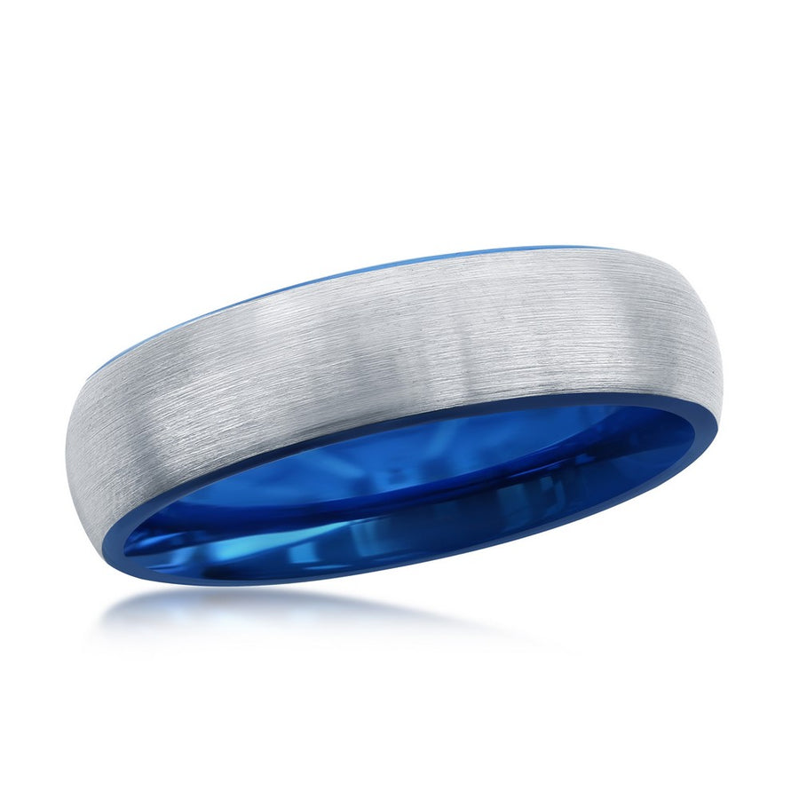 Blue & Silver 6mm Tungsten Ring. Size 9,10,11,12,13