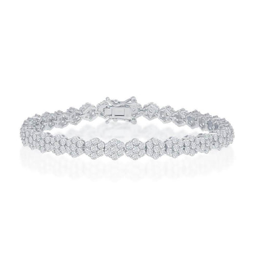 Sterling Silver Flower Design CZ Tennis Bracelet - Johnny Dang & Co