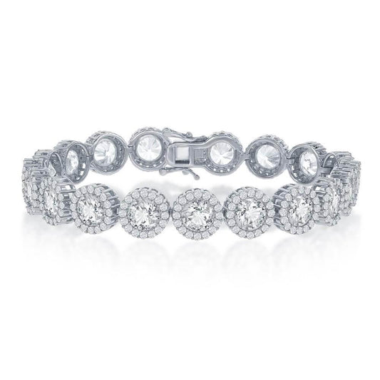 Sterling Silver Round Halo CZ Linked Bracelet - Johnny Dang & Co