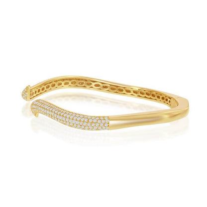 Sterling Silver Micro Pave CZ Waved Bangle - Gold Plated - Johnny Dang & Co