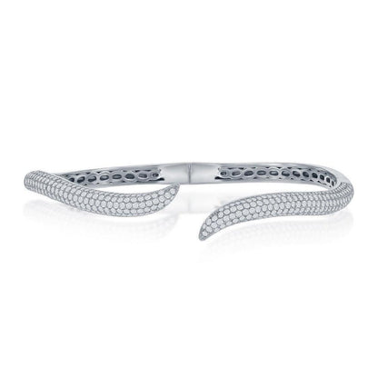 Sterling Silver Micro Pave CZ Waved Bangle - Johnny Dang & Co
