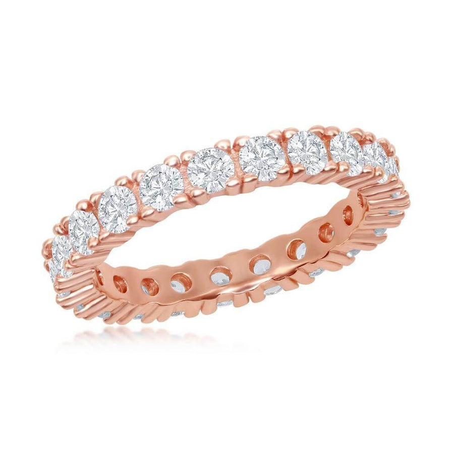 Sterling Silver 3mm CZ Eternity Band Ring - Rose Gold Plated - Johnny Dang & Co