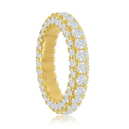 Sterling Silver, All around, Triple Row CZ, Eternity Band - Gold Plated - Johnny Dang & Co