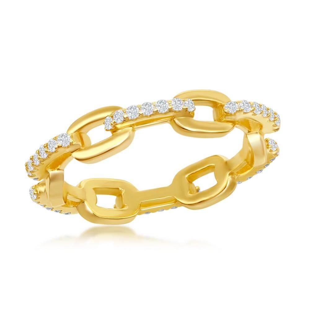 Sterling Silver CZ Paperclip Ring - Gold Plated - Johnny Dang & Co