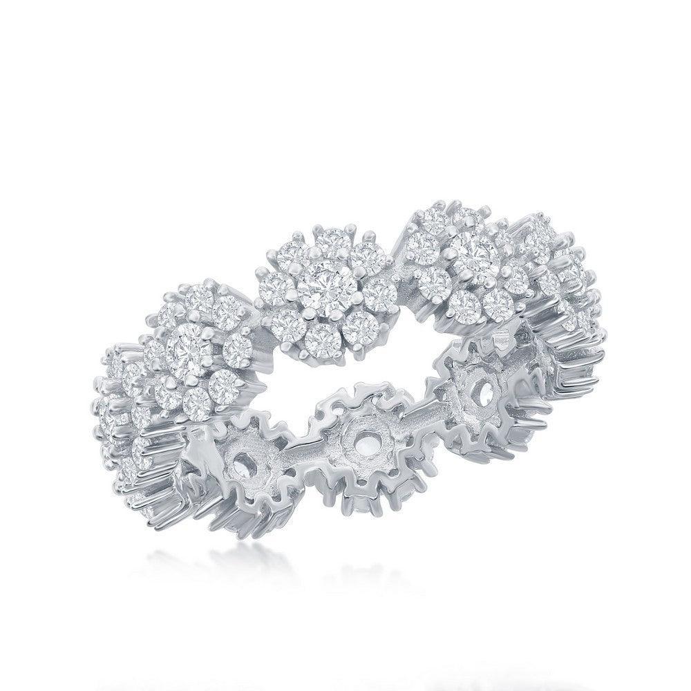 Sterling Silver Flower Design CZ Eternity Ring - Johnny Dang & Co