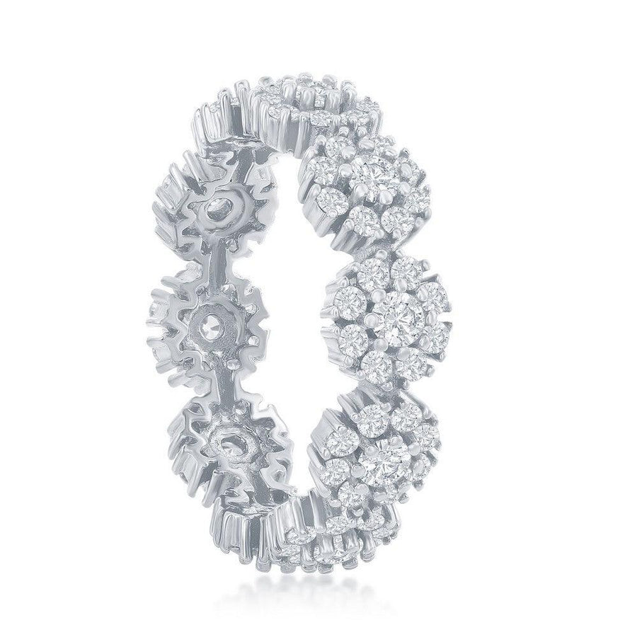 Sterling Silver Flower Design CZ Eternity Ring - Johnny Dang & Co