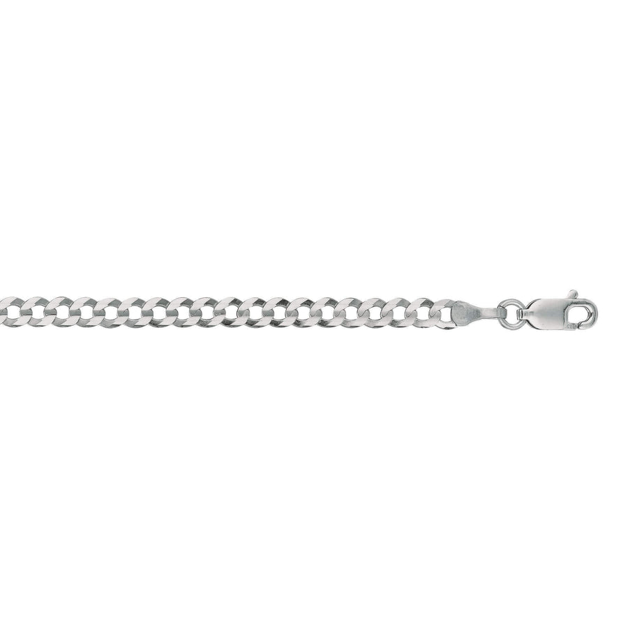 14kt 7 inches White Gold 3.6mm Diamond Cut Comfort Curb Chain with Lobster Clasp