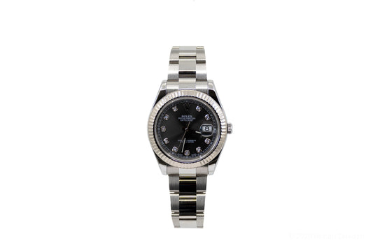 Silver Rolex Oyster Perpetual DD Rolex 41mm Black Dial - Johnny Dang & Co