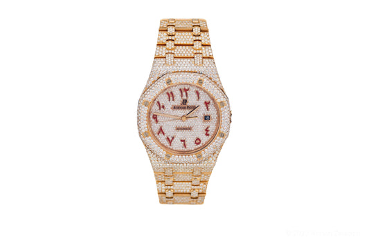 Iced Out Audemars Piguet Royal Oak 36 mm Rose Gold Dial - Johnny Dang & Co